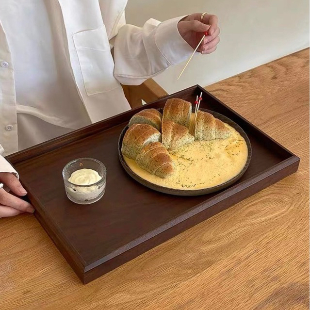 Khay gỗ óc chó chữ nhật, bát giác phong cách vintage Nhật bản. Khay đựng trà, đồ ăn, decor cao cấp