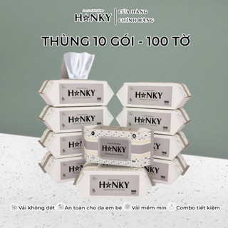 Thùng 10 Gói Khăn Ướt Hanky 100 Tờ Vải Bi Cao Cấp Không Paraben