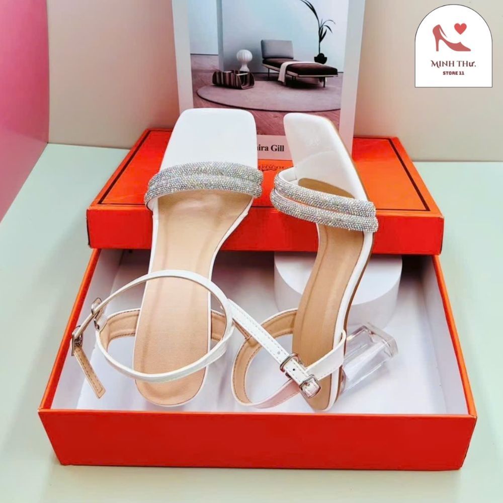 Sandal cao gót nữ mũi vuông, giày cao gót quai hậu cài mũi xoàn sang trọng đi tiệc gót Minh Thư L308