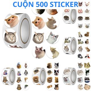 Cuộn 500 sticker meme mèo hài hước đáng yêu sticker niêm phong tròn trang trí gói quà độc đáo 