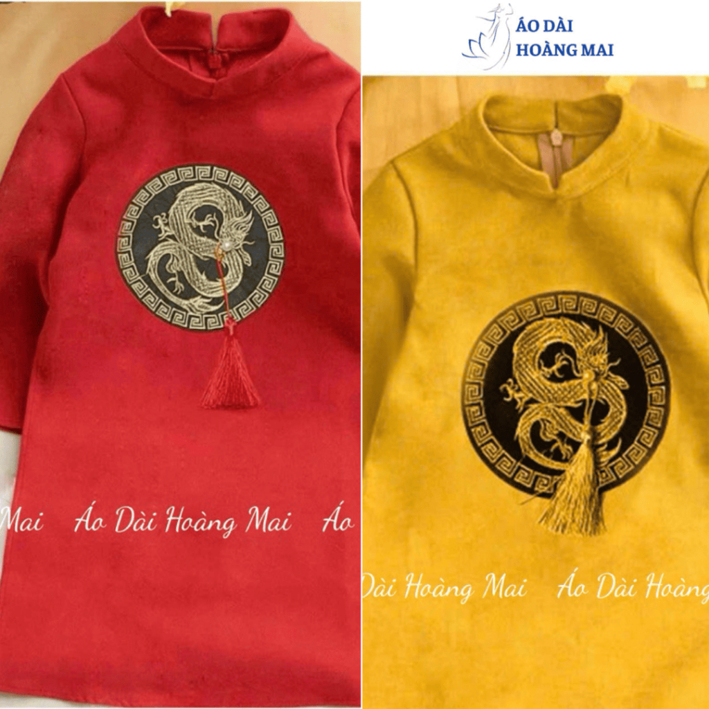 Áo Dài Cách Tân Bé Trai – Đỏ/Vàng, Thêu Rồng Full Tuyết Mưa Cao Cấp, Diện Đẹp Tết & Mặc Tết, Đi Lễ, 