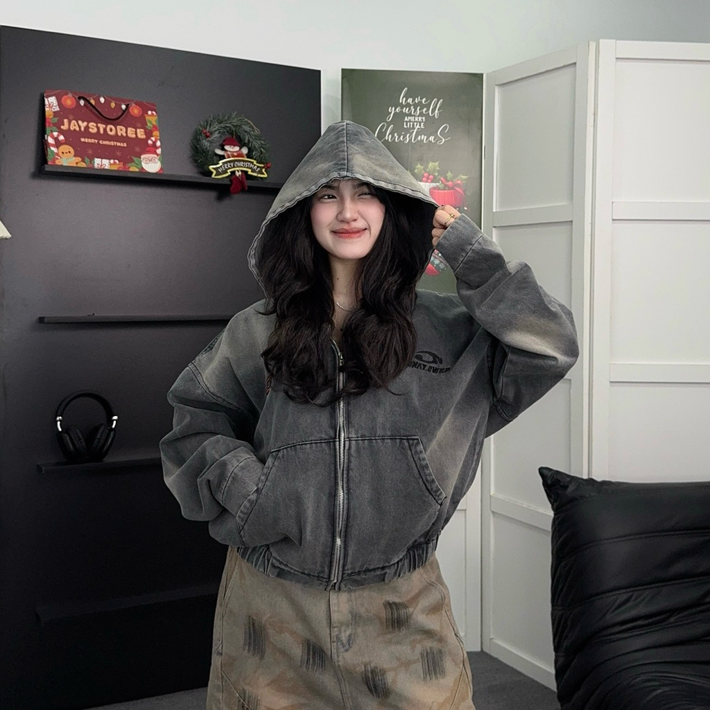 Áo khoác jean YICI nón Jean Form Rộng Unisex Nam Nữ - Áo khoác denim wash màu Jejul | BigBuy360 - bigbuy360.vn