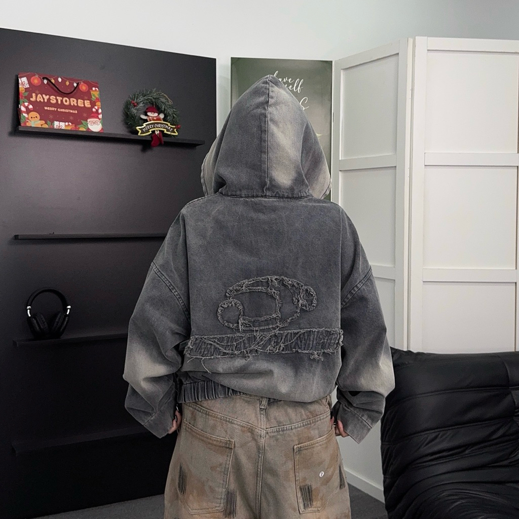 Áo khoác jean YICI nón Jean Form Rộng Unisex Nam Nữ - Áo khoác denim wash màu Jejul | BigBuy360 - bigbuy360.vn
