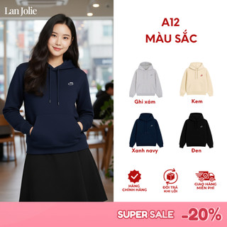 Áo Nỉ Hoodie Nữ Nam Lan Jolie A12 Nỉ Bông Dày Dặn Thêu Chữ Basic Freesize Hàn Quốc