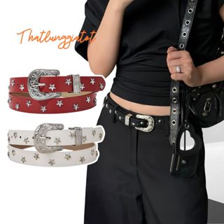  Thắt lưng y2k nữ đính ngôi sao màu đỏ trắng đen bản 2.3cm phối đồ cá tính TL104 - Thắt Lưng Giá Tốt 