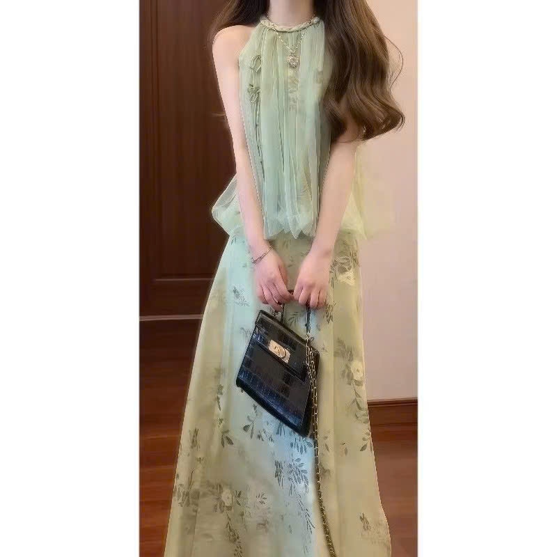 Đầm váy Tết in họa tiết phong cách Trung Hoa mới cho nữ, dáng ôm, thanh lịch, cổ yếm, đầm dài Tết 20
