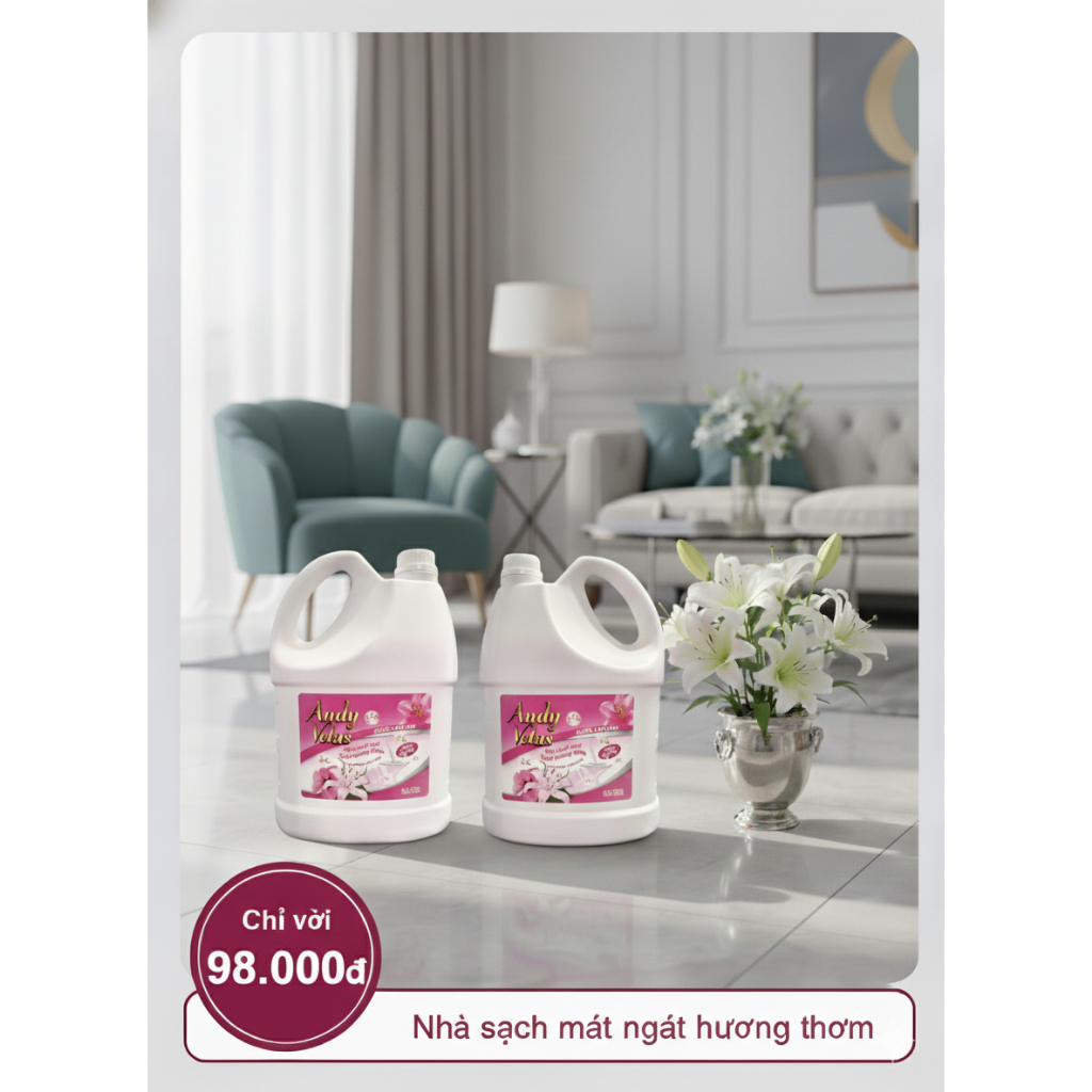 Nước lau sàn Andy Velas - Hương hoa ly (5L)
