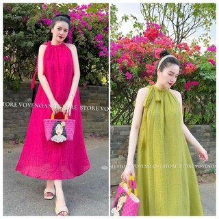 Đầm maxi cổ yếm đan chất xốp cao cấp form xòe nhiều màu siêu xinh Ulzzang bầu bì bon chen alohashop91