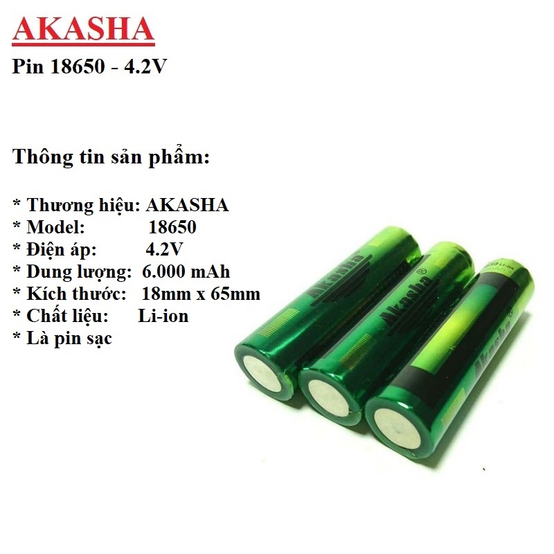 1 Viên Pin Sạc 18650 AKASHA Li-ion Dung Lượng Cao Dùng Cho Quạt Mini, Đèn Pin, Đài