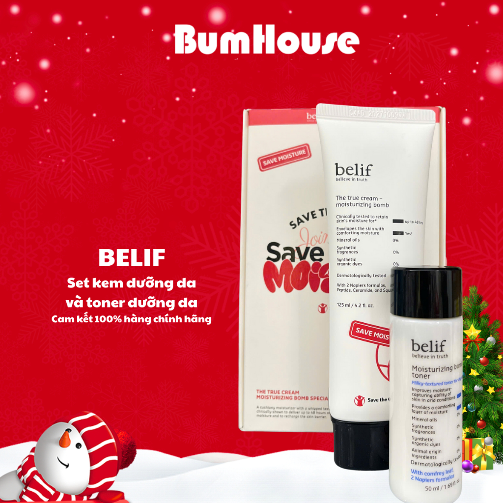 Set Kem Dưỡng dưỡng ẩm Belif The True Moisturizing 125ml & Toner dưỡng ẩm Moisturizing 50ml