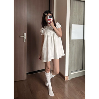  Váy Babydoll Trắng Cotton 2 Lớp Form Rộng Dễ Thương – Đầm Trắng Dáng Ngắn Tay Phồng Nữ Tính 