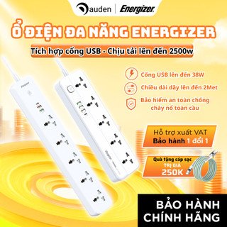  Ổ điện đa năng Energizer 5AC kèm 3USB-A và 1USB-C sạc nhanh PD 20W 38W tải 2500W - Hàng chính hãng 