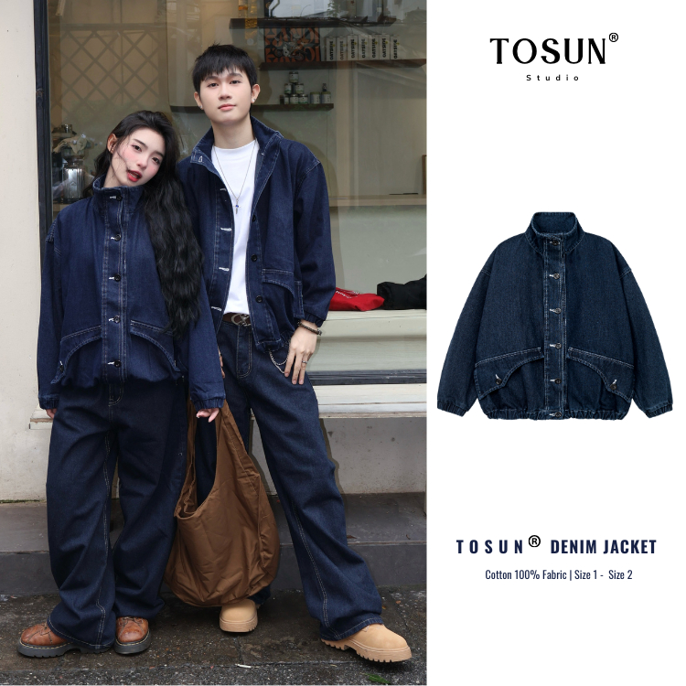 Áo Khoác Denim Jacket Cổ Đứng Phong Cách Retro Streetwear 𝐓𝐎𝐒𝐔𝐍 K15