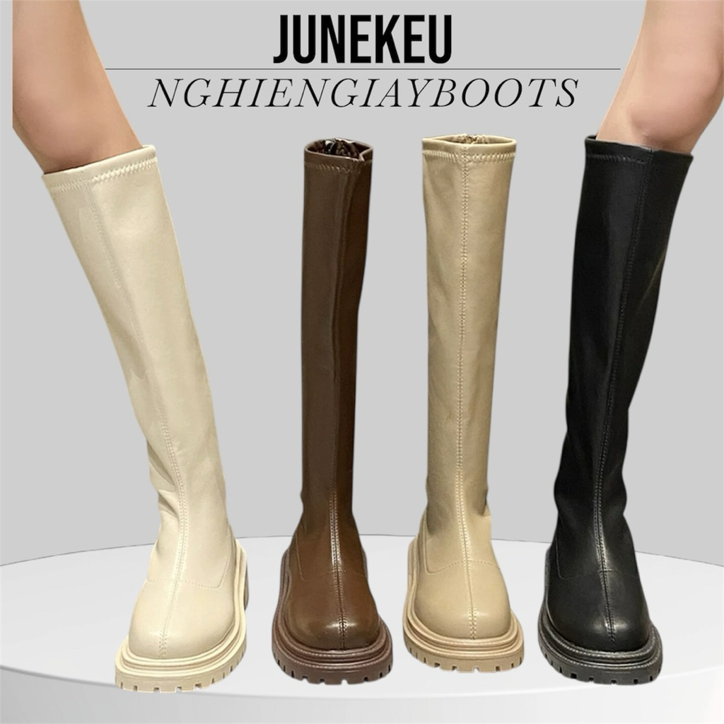 (Loại 1) Giày Bốt đùi dưới Gối Khoá sau đế đinh dày Cao cấp đủ màu full box