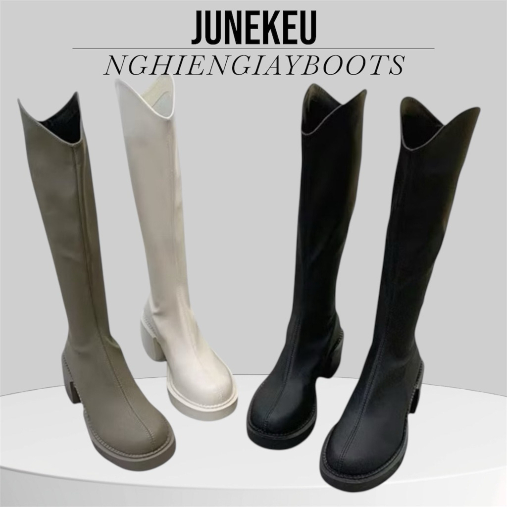 (SẴN 1 SỐ) Giày Boot Đùi Bốt Nữ Boots Ulzzang Cổ Vát Đế Cao Có Khoá Sau - KDV6