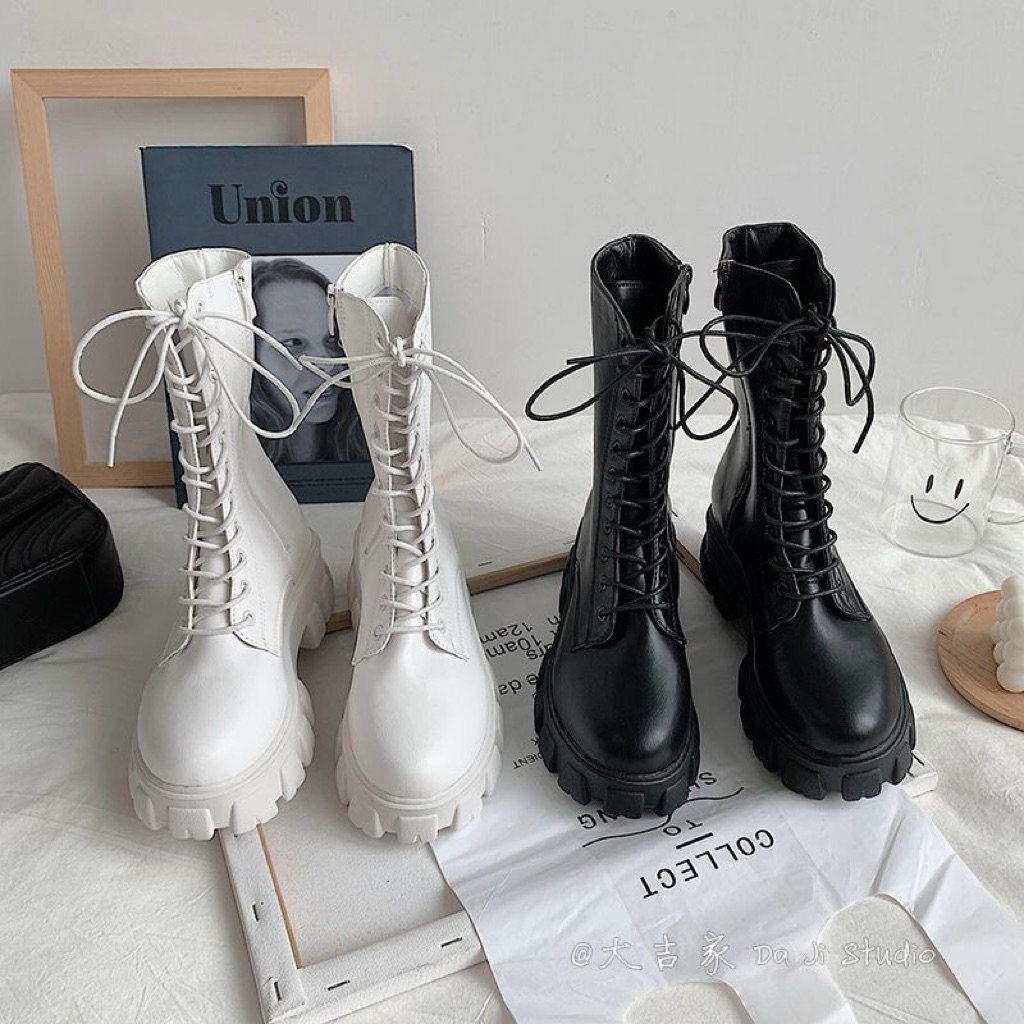 GIÀY Bốt nữ CAO CỔ BUỘC DÂY ĐẾ CAO 5CM - ảnh thật ở cuối -  đế răng cưa