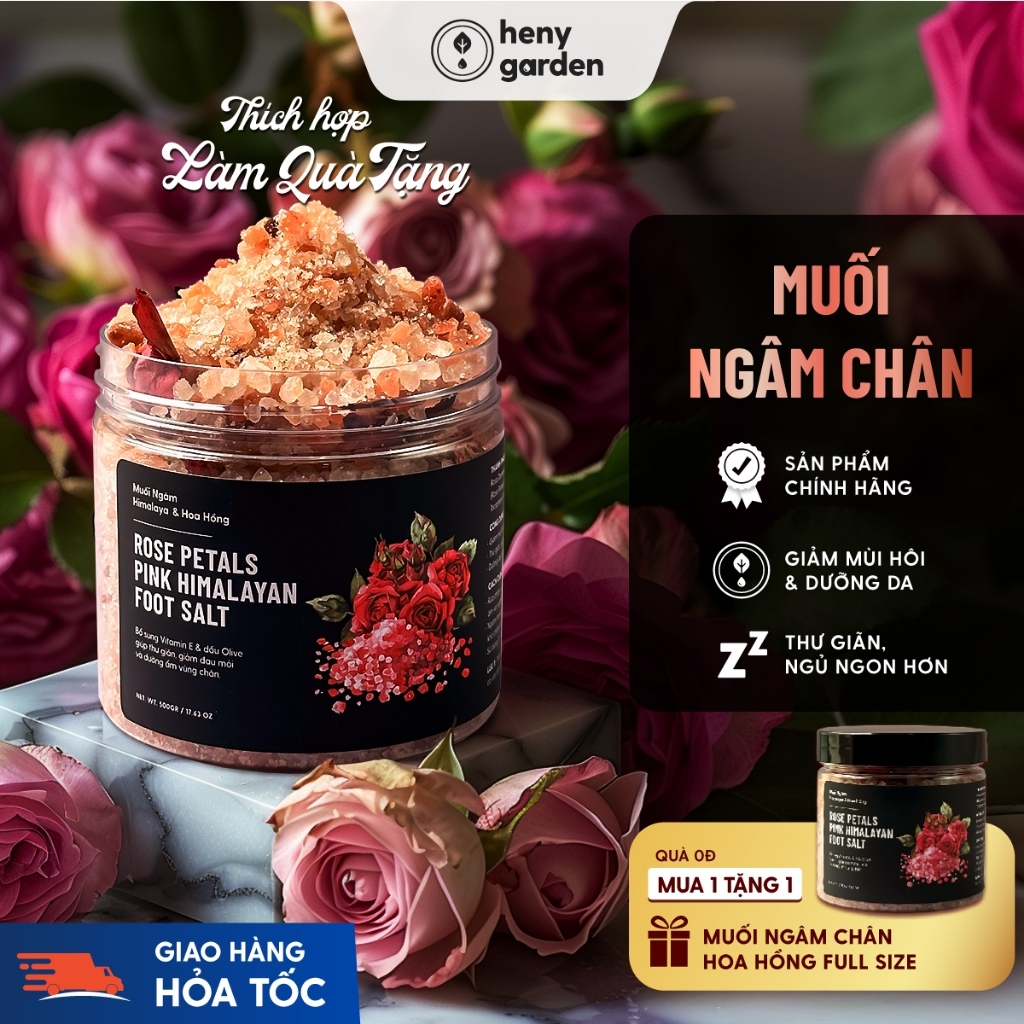   MUA 1 TẶNG 1  Muối Ngâm Chân Thảo Dược HIMALAYA & HOA HỒNG Bổ Sung Dầu Oliu & Vitamin E Giúp Dưỡng Ẩm Da HENY GARDEN 