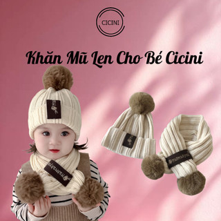 Set Mũ Và Khăn Quàng Cổ Len Mã T15 Dành Cho Bé Trai, Bé Gái Mùa Đông Dầy Dặn