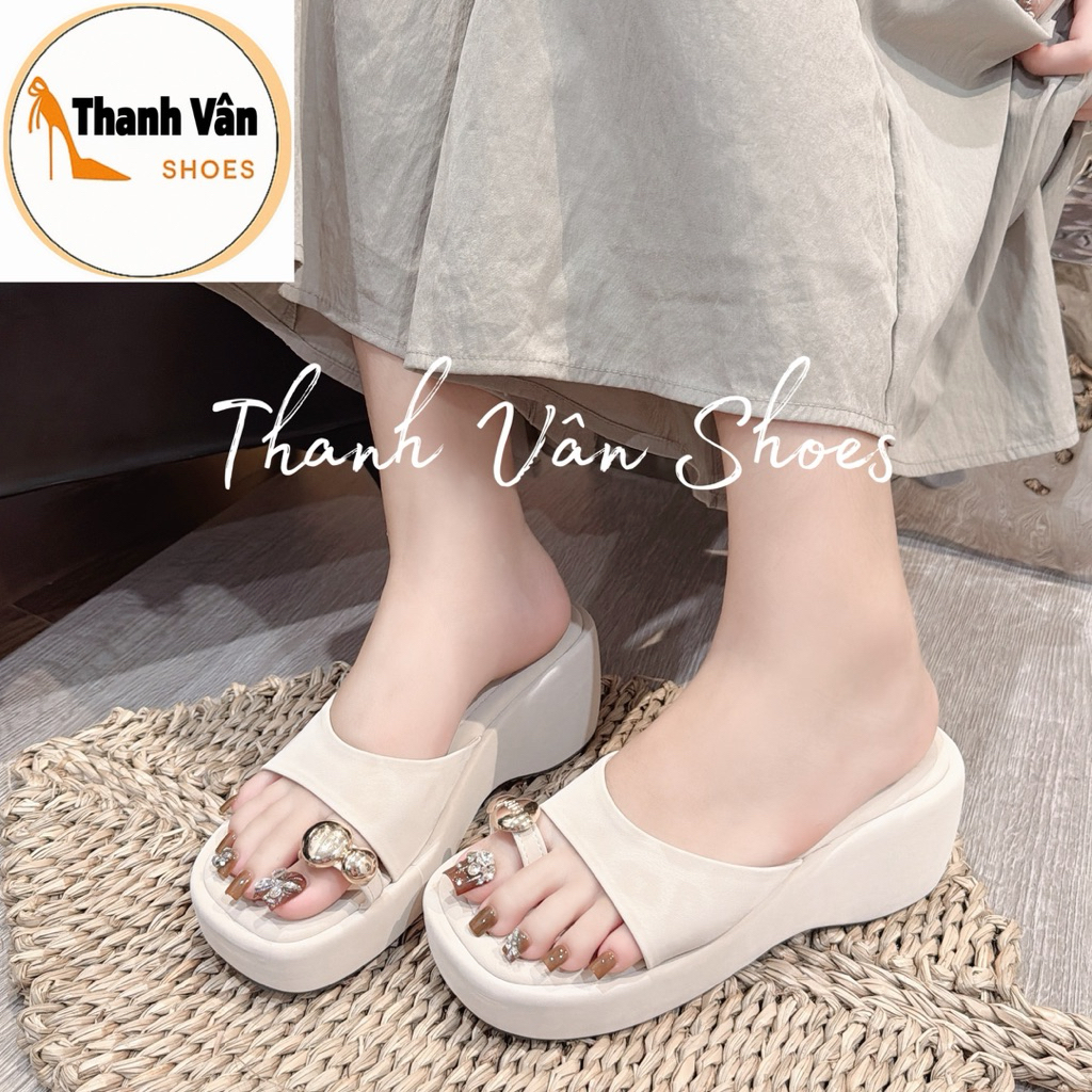 Dép bánh mì bản ngang phối khoá cao 6 phân(D0386)