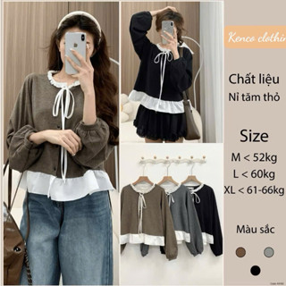  Áo Nỉ Tăm Thỏ Phối Cổ Bèo Nơ Buộc A7142 KENCO Thời Trang Nữ Bigsize 