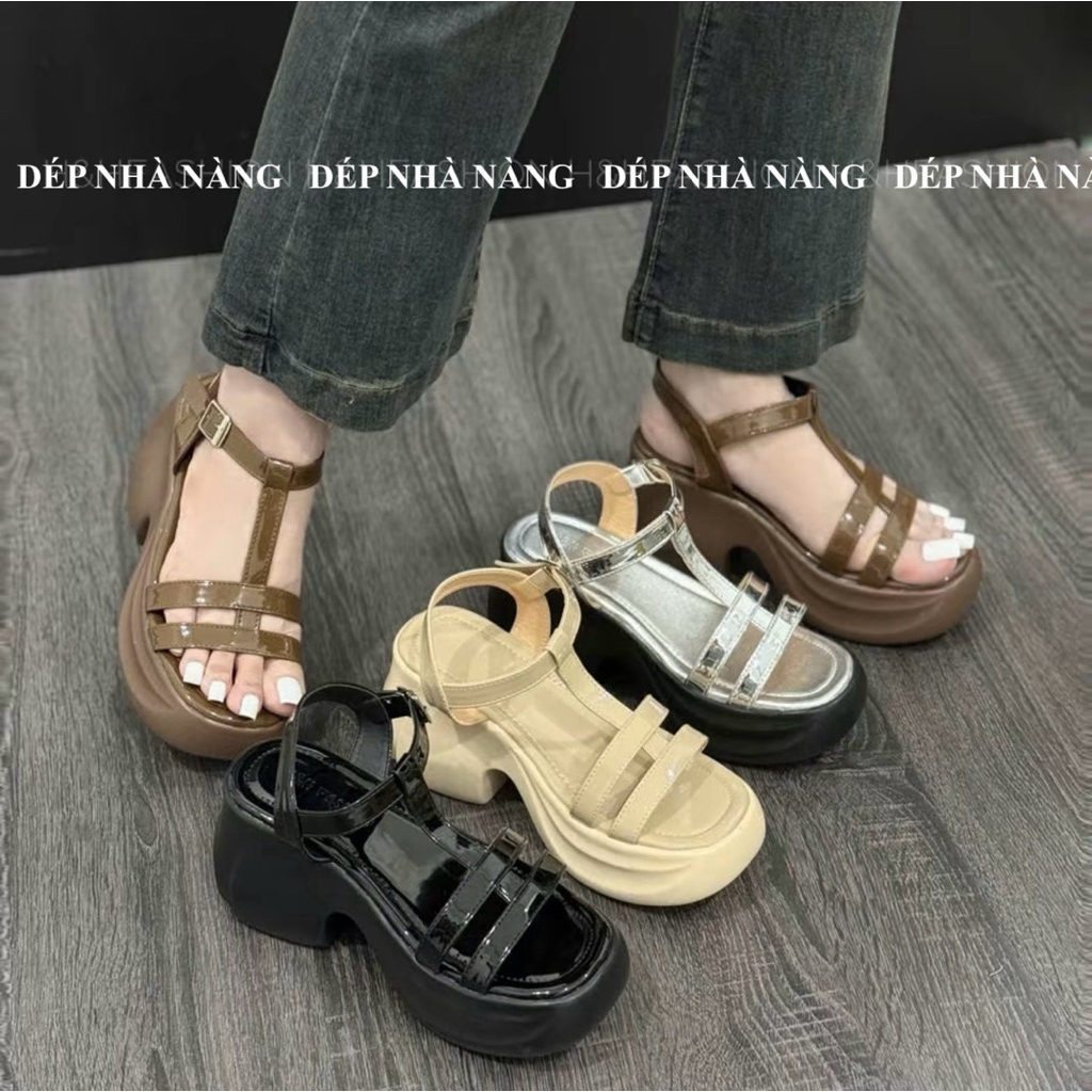 Sandal Đế Xuồng PU 8 CM Nhẹ Siêu Êm Chân, Tôn Dáng Da Dây Basic Đi Học Đi Làm