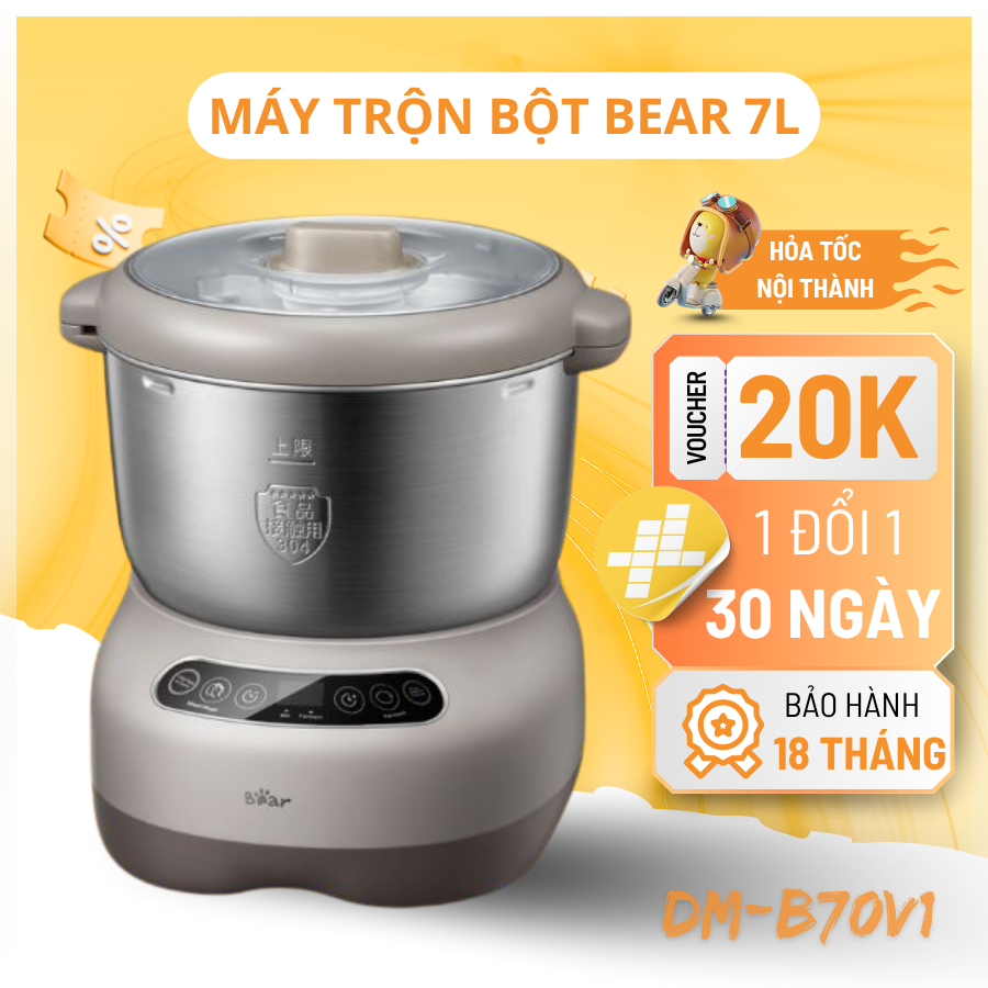 Máy Trộn Bột Bear 7L Chính Hãng Bảo Hành 18 Tháng Công Suất Mạnh Nhào Bột Ủ Bột Thông Minh DM-B70V1