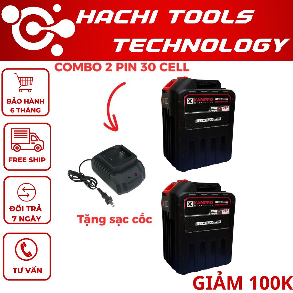 [COMBO 2 PIN 30 CELL TẶNG SẠC] - Pin 30Cell KAMPRO 8 Mosfet Có Đèn Báo Dung Lượng Pin, Chân Pin Phổ 