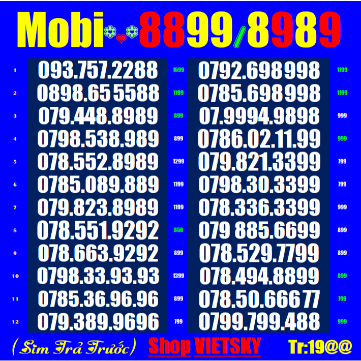 SIM SỐ ĐẸP Mobi, Đuôi 88,99 T19@@.30.30a - Sim Trả Trước, chưa đăng kí, chưa kích hoạt | sim mobi