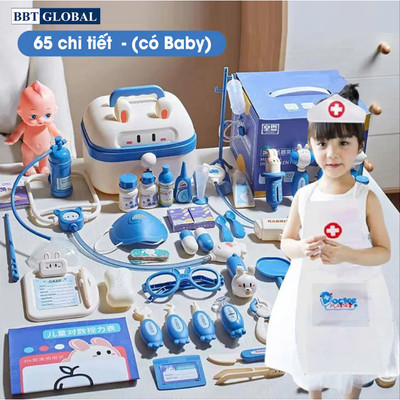 Đồ chơi bác sĩ nhập vai 65 chi tiết có búp bê và mũ áo BBT Global 3308