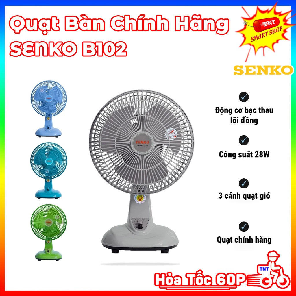 Quạt Bàn Chính Hãng SENKO B102 động cơ bạc thau, lõi dồng, 3 cánh quạt gió, Giao Màu Ngẫu Nhiên