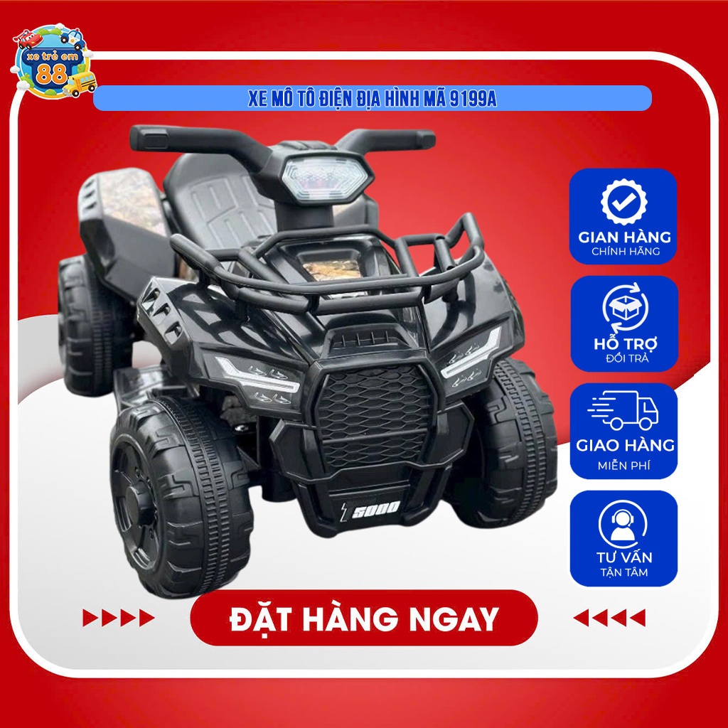 Xe Mô Tô Điện 4 Bánh Địa Hình Mã 9199 - Cho Bé 2-5 Tuổi, Có Chân Ga, Nhạc Đèn LED