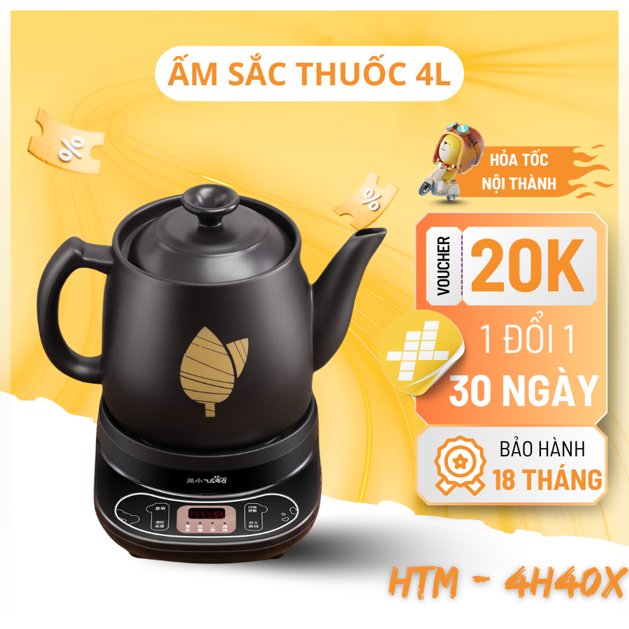 Ấm Sắc Thuốc 4L Bear Chính Hãng Bảo Hành 18 Tháng Ấm Bằng Gốm Sứ Chịu Nhiệt Bear-4H40X