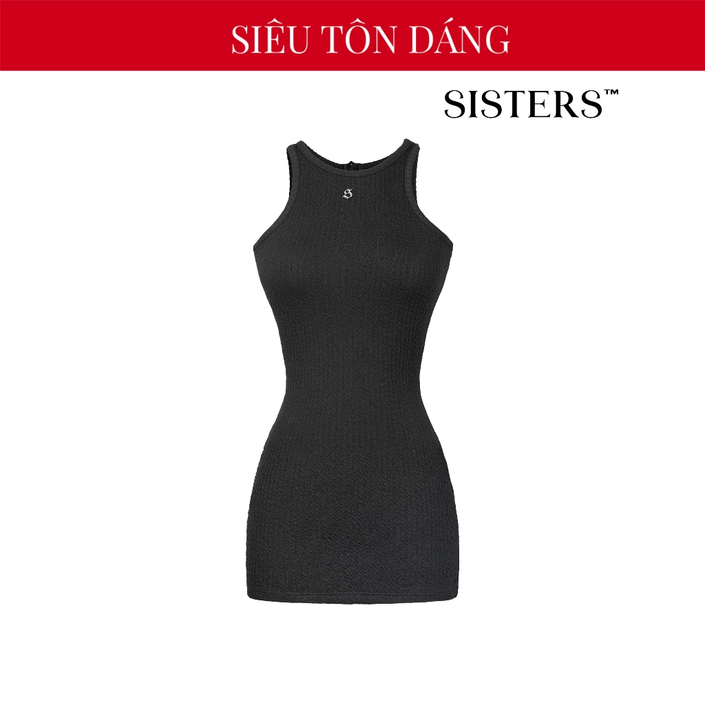 Đầm body đen siêu tôn dáng SISTERS cổ tròn khoét sâu ở nách khoe vai thanh mảnh chất thun đan len ôm