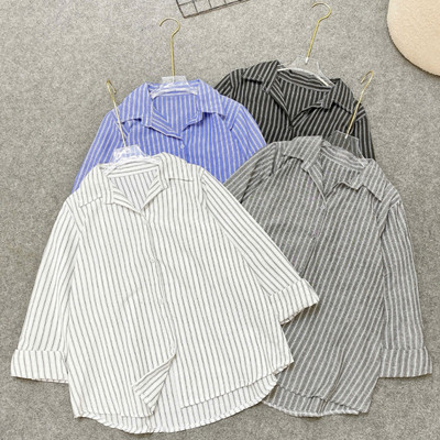 Áo Sơ Mi Bigsize Nữ  Somi Kẻ Sọc Tay Dài Cổ Đức Form Rộng Cá Tính Vải Linen A328