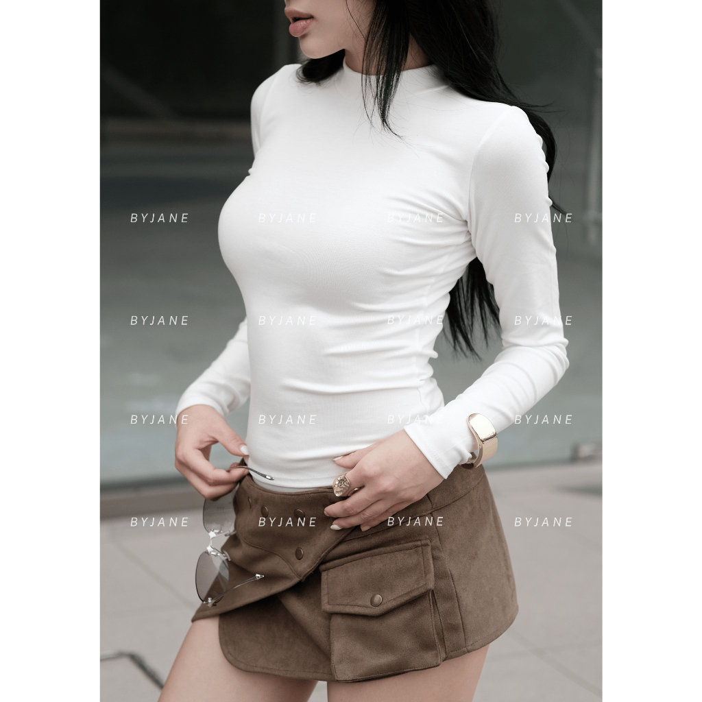 (XẢ KHO) Áo Thun Nữ Dài Tay Cổ Lọ 3 Phân Co Giãn 4 Chiều Cotton Mềm Mịn Basic Ôm Body BYJANE – 804 | BigBuy360 - bigbuy360.vn