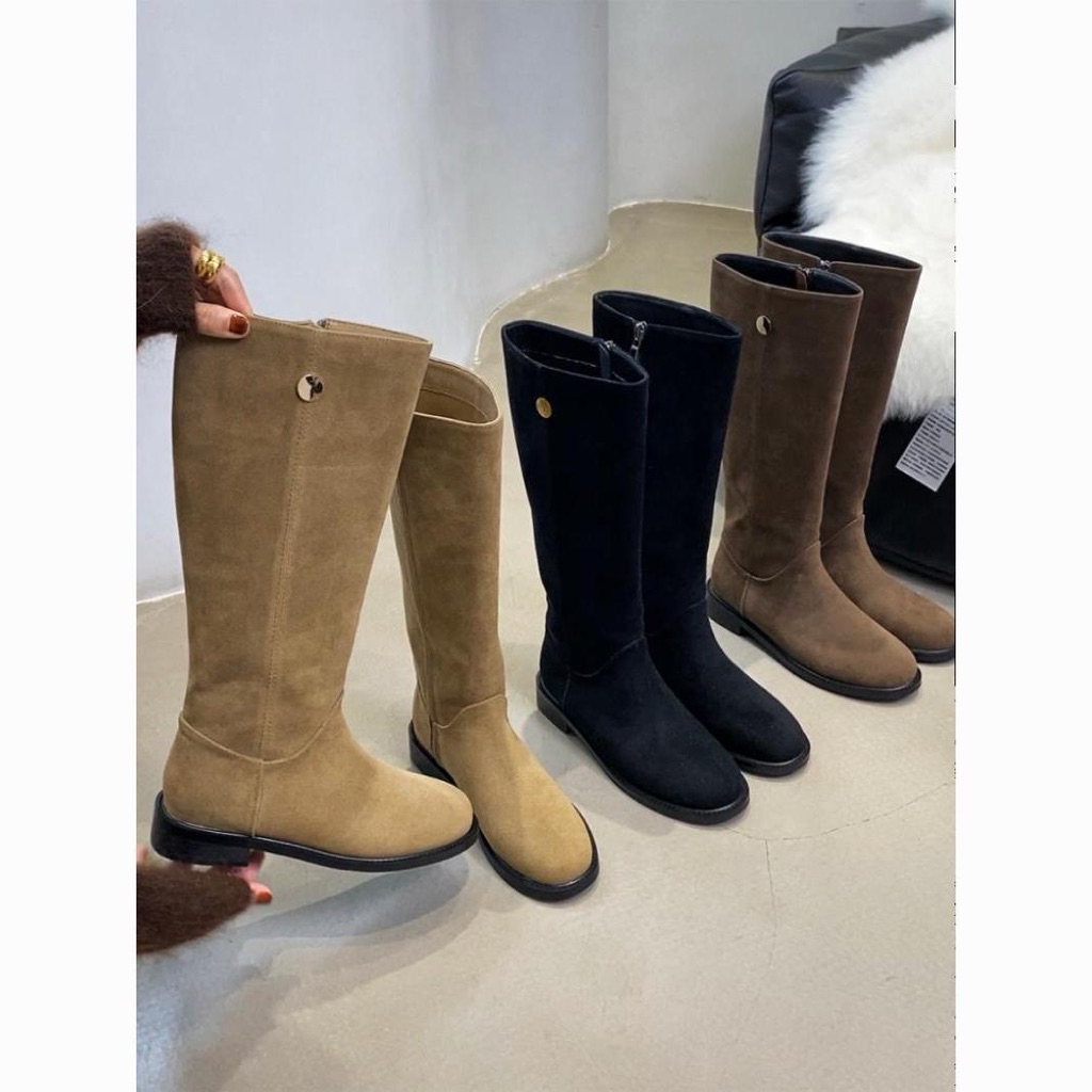 Giày boot nữ cao cổ da lộn ống đứng cao cấp style basic Hàn Quốc