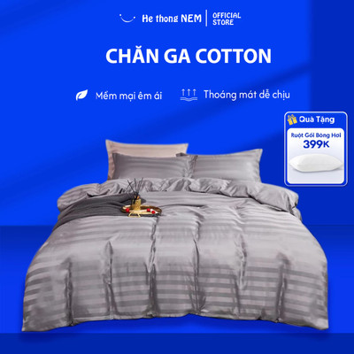 Bộ Vỏ Chăn Gối 5 Món Cotton 3F He thong NEM Cao Cấp Set Ra Drap Gối Đệm Nệm Trải Phủ Bọc Giường Trần Bông Mùa Đông