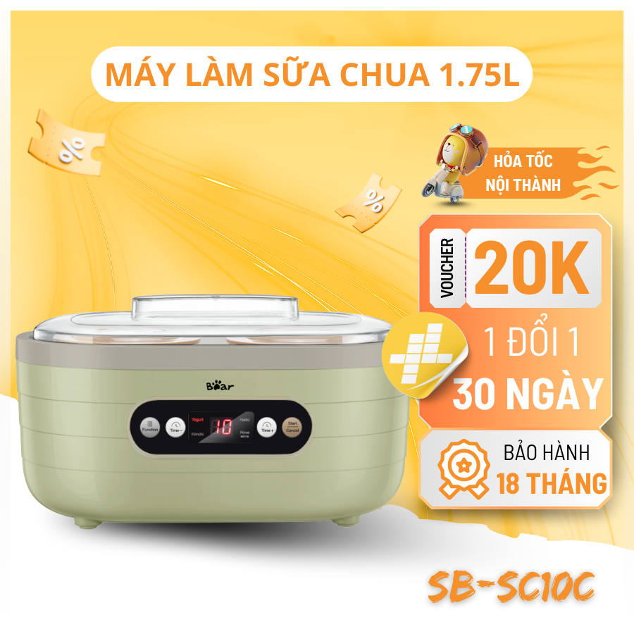 Máy Làm Sữa Chua Bear 1,7L Lên Men Tự Động Đảm Bảo An Toàn Vệ Sinh Bảo Hành 18 Tháng SB-SC10C