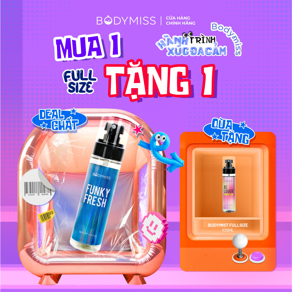 [MUA 1 TẶNG 1] Xịt Thơm Body Nước Hoa BODYMISS Funky Fresh, Mùi Hương Clean, Gỗ Tuyết Tùng