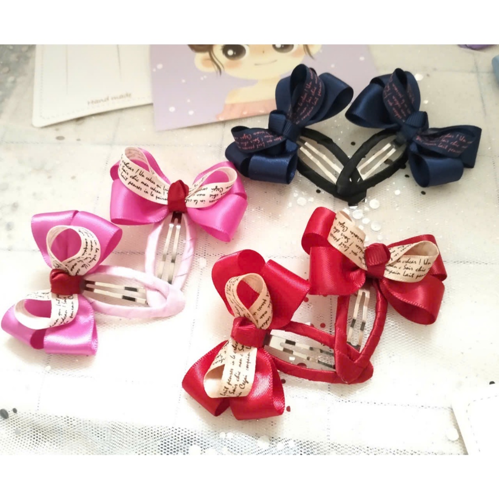 Set 2 kẹp tóc nơ handmade cho bé gái /kẹp nơ dễ thương, phụ kiện tóc xinh,hàng thủ công cao cấp.