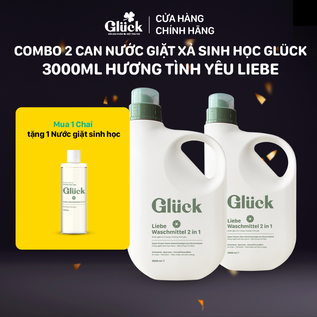 Combo 2 can nước giặt xả sinh học GLUCK 3000ml, hương tình yêu Liebe