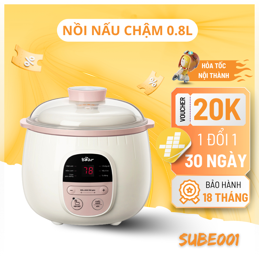 Nồi Nấu Chậm Bear 0.8L Chính Hãng Bảo Hành 18 Tháng Nồi Nấu Cháo Chậm Đồ Ăn Dặm Cho Bé SUBE001