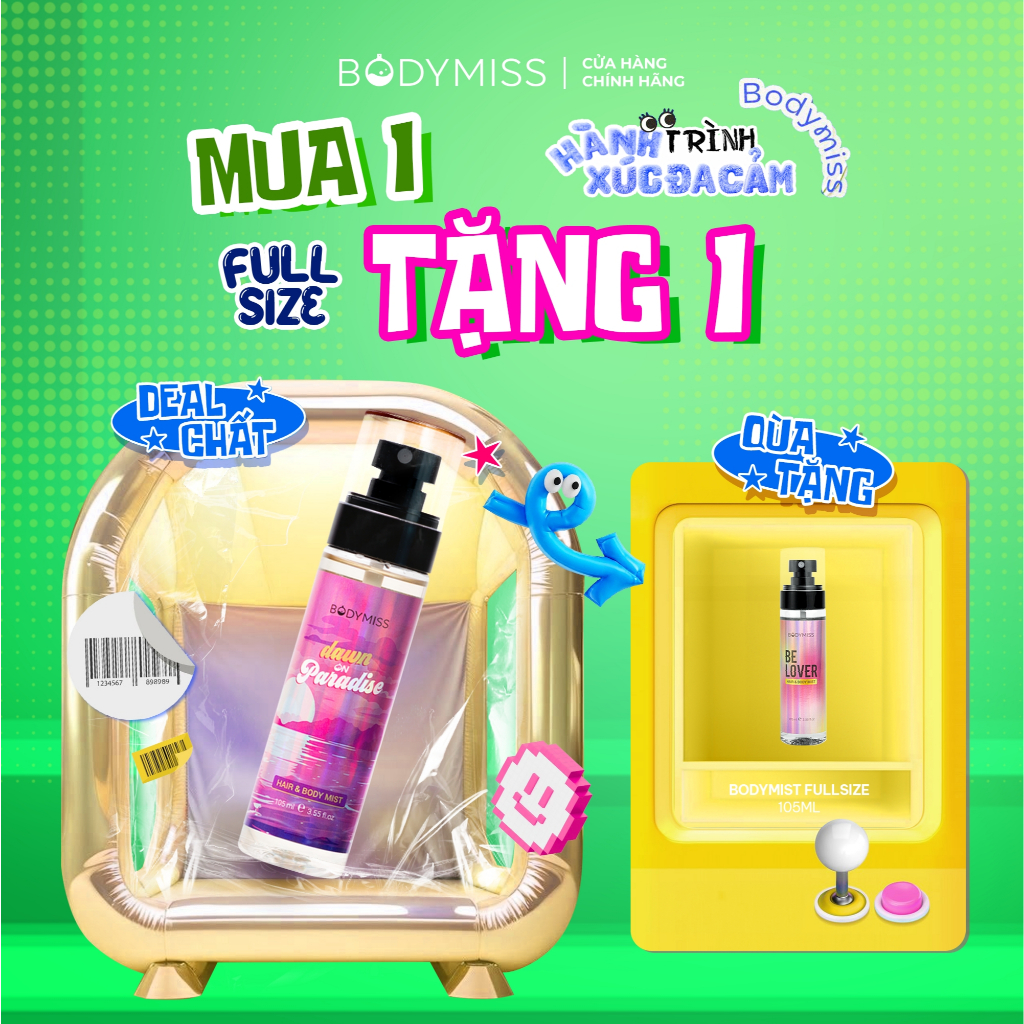 BODYMISS Body Mist Dawn On Paradise, Xịt Thơm Hương Quả Lê, Đàn Hương, Dịu Dàng, Lưu Hương Lâu 6H