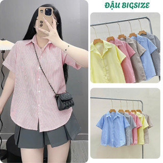  Áo sơ mi bigsize nữ dáng vừa cổ bẻ tay ngắn họa tiết kẻ sọc chất cotton mềm mịn cao cấp - SM184 