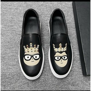 Giày Slipon lười thêu da Mặt Kính đội Vương Miện Đế Dập Logo Mặt Đính Đá Đế Độn Chiều Cao Hàng QCCC