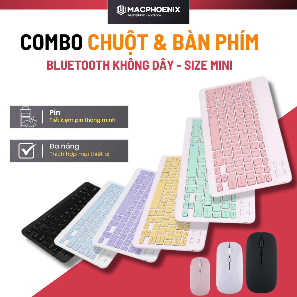 [Hỏa Tốc - HCM] Combo Bàn Phím Chuột Bluetooth Không Dây Siêu Mỏng Cho Laptop, iPad, Macbook – M02