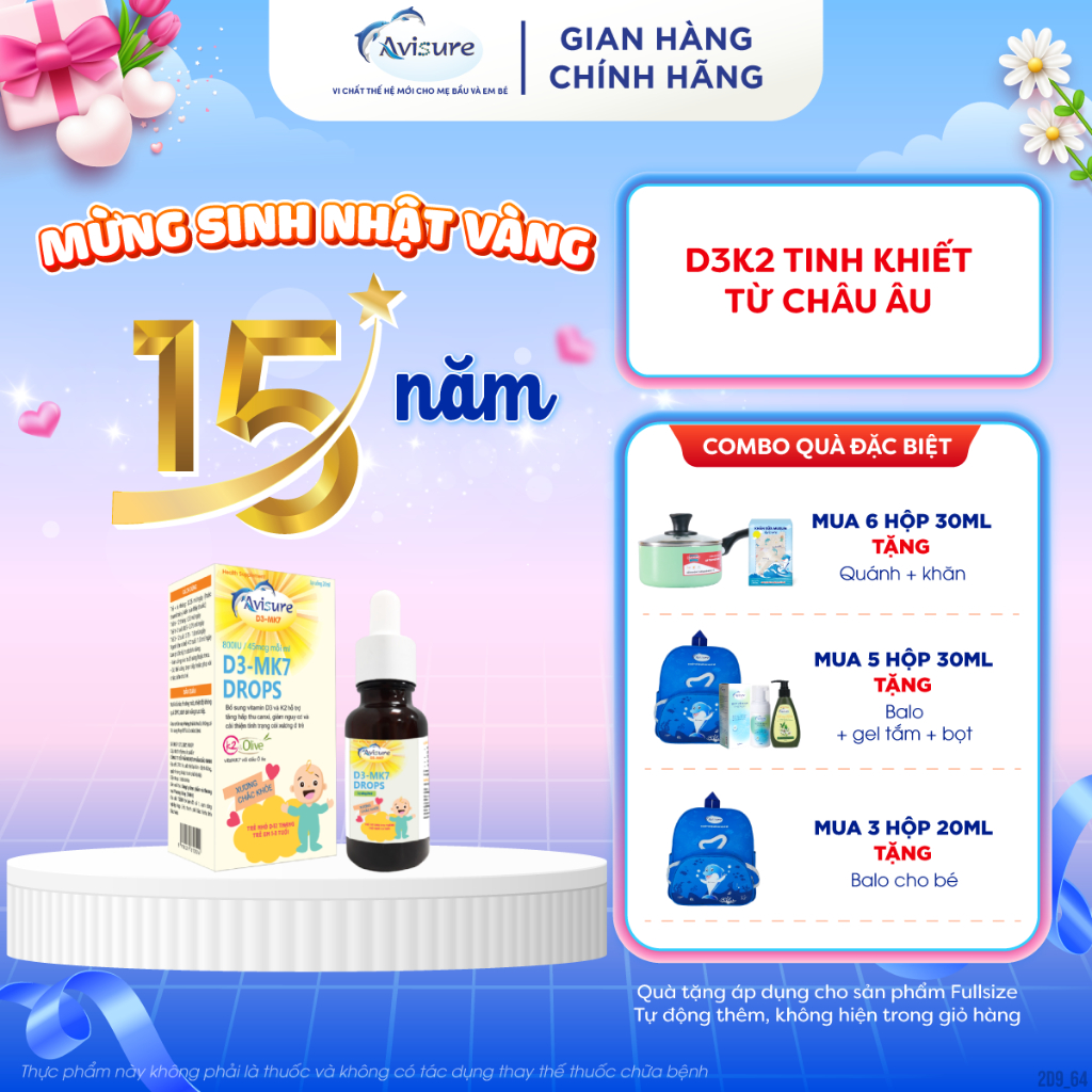 TPBVSK D3 K2 Từ EU Avisure D3K2 MK7 10ml Cho Bé Ngủ Ngon Cao Lớn Vitamin D3 K2 30ml