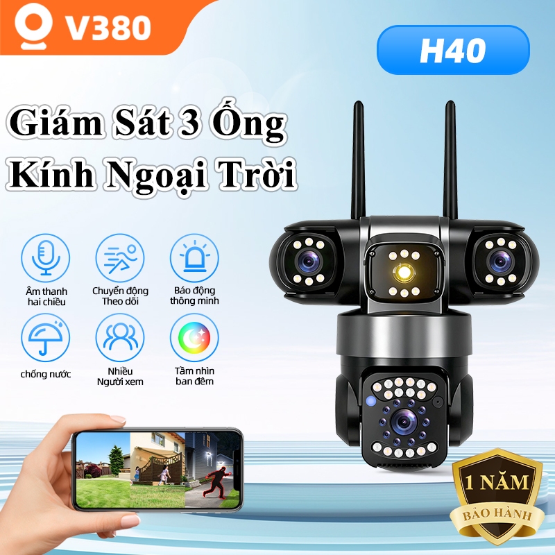 Camera WIFI V380 Ngoại Trời 4 Mắt 3 Khung Hình-32MPX tích hợp LED siêu nét Bảo Hành 1 Năm H40