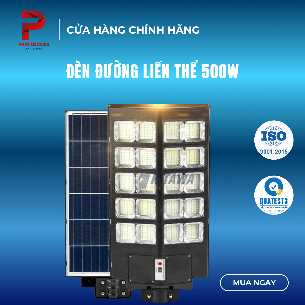 [Chính hãng] Đèn Đường Năng Lượng Mặt Trời Liền Thể PHAT Decors 500W LT5500 Chống Nước IP65