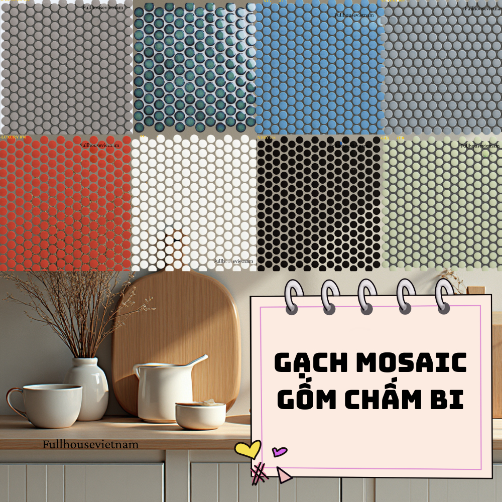 Gạch mosaic chấm bi cao cấp - gạch mosaic trang trí nhà cửa, bể bơi, khách sạn,...